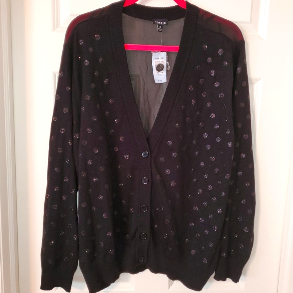 Torrid sparkly dot chiffon back sweater